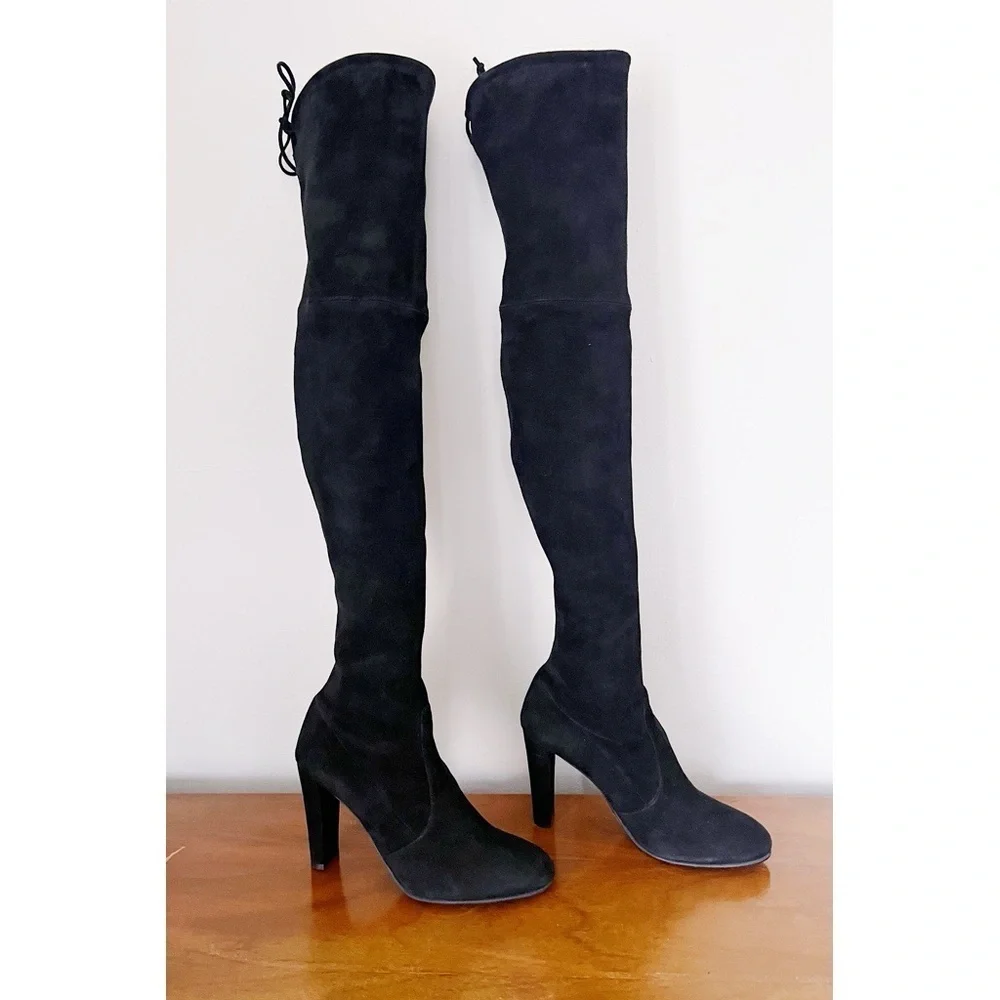 Stuart Weitzman • Highland Boot over the knee thigh high black suede heeled OTK
